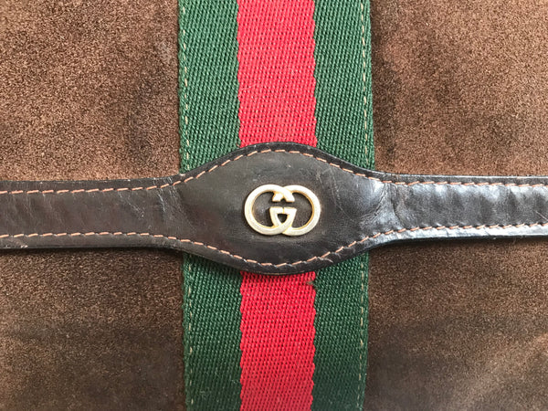 VINTAGE ICONIC AUTHENTIC GUCCI RED/GREEN RIBBON TAN LEATHER