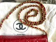 Vintage CHANEL red lamb leather shoulder bag with golden CC button motifs at flap. Rare purse. 070610re1