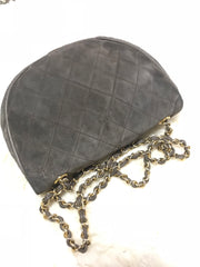 Vintage CHANEL beige brown, cocoa brown suede leather chain shoulder bag with green, red, and purple gripoix stones. Rare masterpiece.