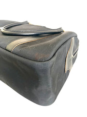 Vintage Christian Dior navy handbag with logo jacquard nylon and leather trimmings. Classic purse. 0506288e