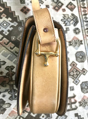 Vintage Celine beige macadam and blason pattern classic shoulder bag with golden logo motifs. Diffusion line. 050316r3