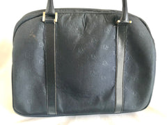 Vintage Christian Dior navy handbag with logo jacquard nylon and leather trimmings. Classic purse. 0506288e