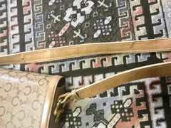 Vintage Celine beige macadam and blason pattern classic shoulder bag with golden logo motifs. Diffusion line. 050316r3