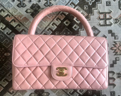 Vintage CHANEL milky pink color lambskin classic 2.55 handbag purse with golden CC. Rare color classic bag