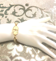 Vintage Roberta di Camerino chain bracelet with white logo charms. Beautiful jewelry.