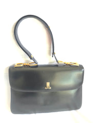 Vintage Lanvin black leather shoulder bag with logo motif. Classic masterpiece. 050320r11