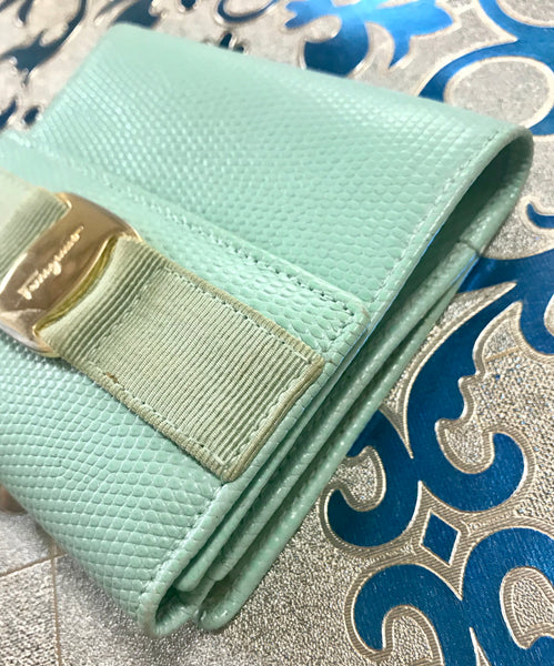 Vintage Salvatore Ferragamo blue lizard embossed leather wallet