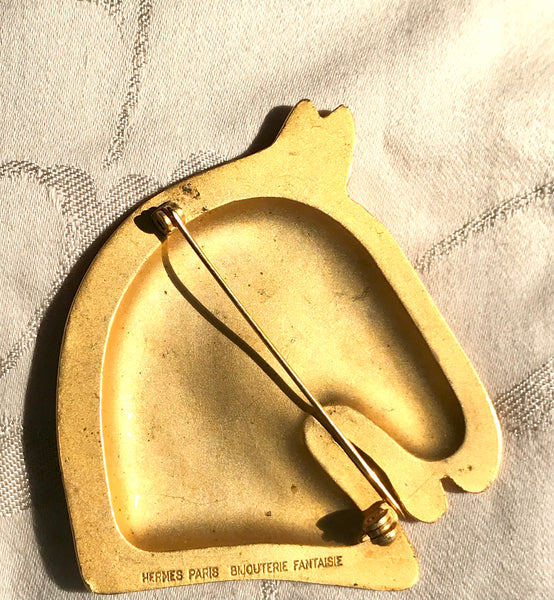 Authentic Hermes brooch Horse Head GP Gold Plating HERMES