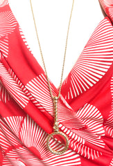 MINT. Vintage Christian Dior long chain necklace with round glass loupe pendant top and CD motif. Rare and gorgeous masterpiece.