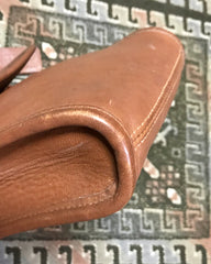 Vintage COACH genuine brown leather mini shoulder bag vertical rectangular shape. classic purse. Made in USA