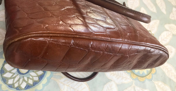 Vintage Mulberry croc embossed brown leather bolide tote bag. By Roger Saul.