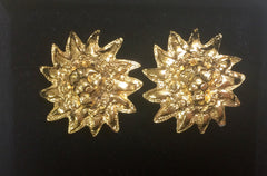 MINT. Vintage CHANEL lion design golden earrings with CC marks around lion face.