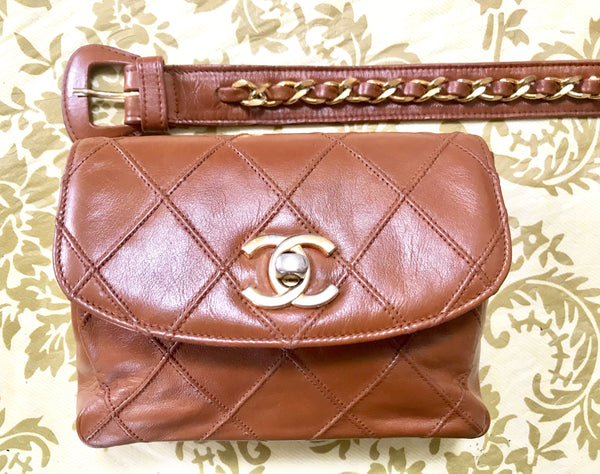 Chanel Calf Leather Gold Cc Logo Light Brown Waist Belt