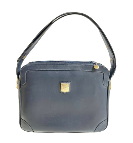 Vintage Celine navy genuine leather shoulder bag with golden logo. Perfect elegance for your daily use. 0410245