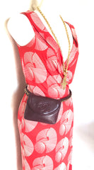 Vintage CHANEL wine fanny pack, leather belt bag with detachable chain belt and CC stitch mark on flap. Fits 29.5" -32.6" 070502re2