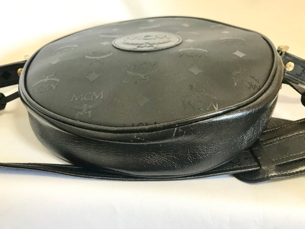 Vintage MCM black monogram rare round shape shoulder bag with