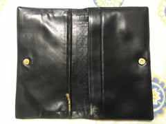 W9. Vintage Bottega Veneta intrecciato navy and green woven lamb leather large clutch bag, purse. Unisex. 050926