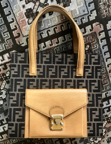 Authentic Vintage Small Fendi zucca tote bag with leather purse