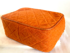 Vintage CHANEL orange tweed matelasse chain shoulder bag, camera bag with CC tassel charm. Must have rare purse.