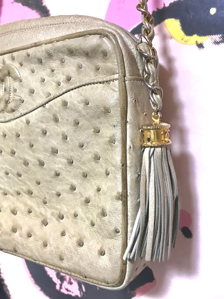 Chanel beige ostrich leather bag - 1990s secondhand Lysis