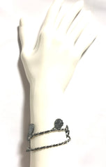MINT. Vintage CHANEL skinny silver chain necklace with symbolic coin charms and black leather. Can be bracelet too. 060531r1