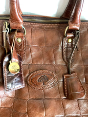 Vintage Mulberry brown croc embossed leather speedy bag style handbag. Classic unisex purse by Roger Saul. Must have bag.