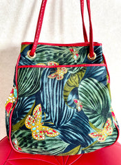 Vintage Bottega Veneta butterfly and leaf printed hobo bag with red leather trimmings. 050327ys3