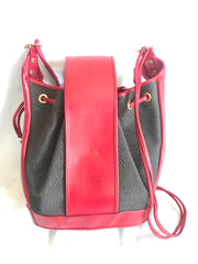 Vintage Yves Saint Laurent red and grey hobo bucket shoulder bag with leather trimmings and golden logo plate. YSL classic purse. 050323re6