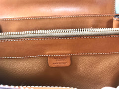 Vintage Celine beige macadam blaison handbag with brown leather trimming. Classic purse. Shoulder bag.