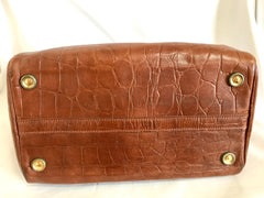 Vintage Mulberry brown croc embossed leather speedy bag style handbag. Classic unisex purse by Roger Saul. Must have bag.