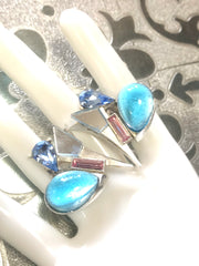 Vintage Christian Lacroix silver and blue earrings. Blue and pink crystal stones. Rare statement jewelry. Great gift. 0506302