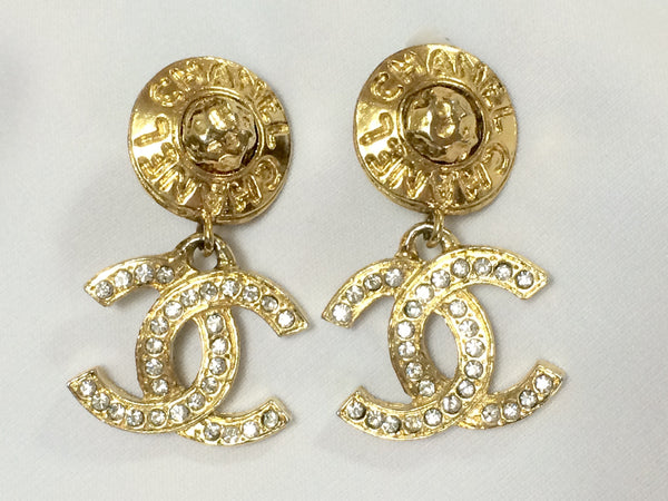 Chanel Earrings Here Mark CC Gun Metallic Rhinestone - 2 Pieces