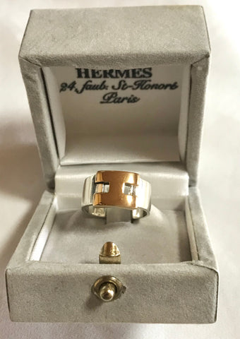 Vintage Hermes 925 silver and 18k gold combination H letter ring