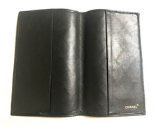 Vintage CHANEL black stitched leather book cover, diary cover, checkbook case etc. Unisex purse. Classic and simple beauty.