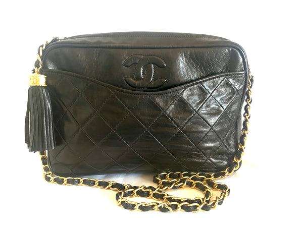 CHANEL, Bags, Auth Chanel Vstitch Chain Shoulder Womens Leather Shoulder  Bag Black