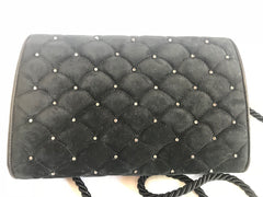 Vintage Valentino Garavani black suede leather shoulder bag, clutch purse with crystal stones and scale quilted stitches. 050816f4