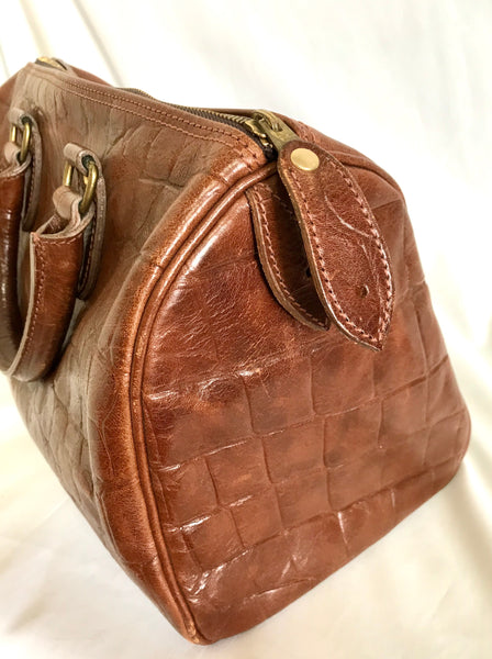 Vintage Mulberry brown croc embossed leather speedy bag style