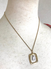 Vintage LANVIN golden skinny chain necklace with square and silver logo charm pendant top. Must have classic vintage jewelry piece. 050407r1