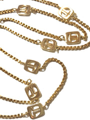 Vintage Lanvin golden chain long necklace with logo motif charms. Rare Lanvin vintage jewelry. Long necklace. 0403311