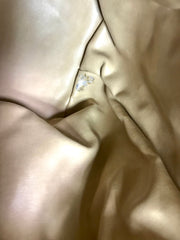 Vintage CHANEL beige quilted lamb leather hobo bucket shoulder bag with drawstrings and golden CC mark ball. 050320r3