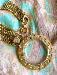 Vintage Givenchy golden chain necklace with round loupe top. Must have statement necklace. 0409274