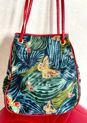 Vintage Bottega Veneta butterfly and leaf printed hobo bag with red leather trimmings. 050327ys3