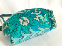 Vintage Emilio Pucci blue velvet fabric hand-made kiss lock pouch, clutch bag with shoulder strap.