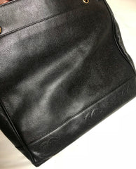 Vintage CHANEL black caviarskin chain large tote bag, shoulder purse with CC stitch marks. Classic and daily use bag