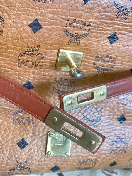 Vintage MCM classic brown monogram Kelly bag with golden logo