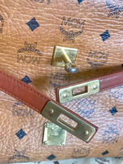 Vintage MCM classic brown monogram Kelly bag with golden logo plate. Perfect daily use bag. By Michael Cromber, Germany