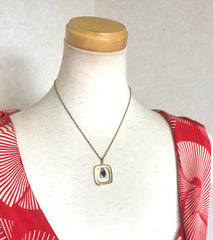 Vintage LANVIN golden skinny chain necklace with square and silver logo charm pendant top. Must have classic vintage jewelry piece. 050407r1