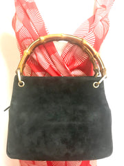 W4 Vintage Gucci black suede leather handbag with bamboo handles. Classic purse from Bamboo collection.