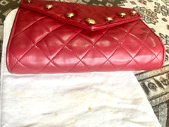 Vintage CHANEL red lamb leather shoulder bag with golden CC button motifs at flap. Rare purse. 070610re1