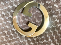 Vintage Gucci brown leather micro GG print shoulder bag with iconic golden large round GG motif. Rare masterpiece purse.